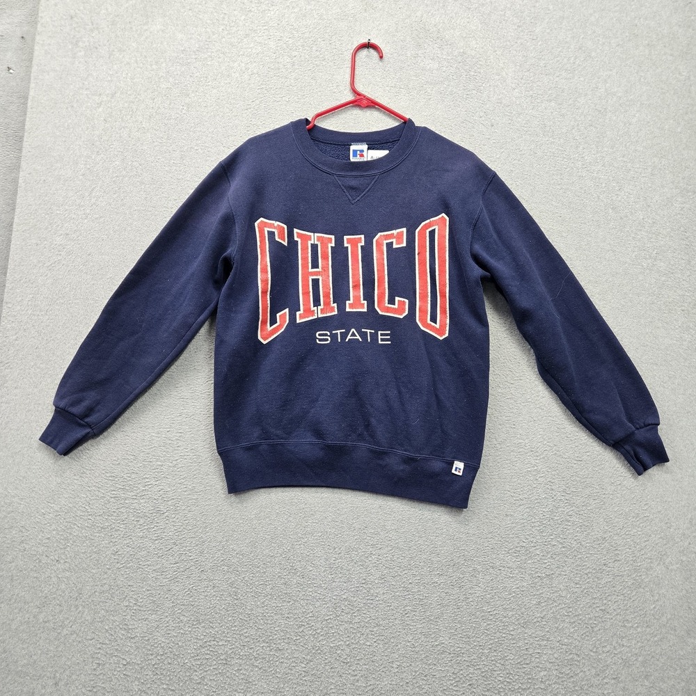 VINTAGE Chico State Men Sweatshirt M Navy Russell Athletic Fleece 90s USA